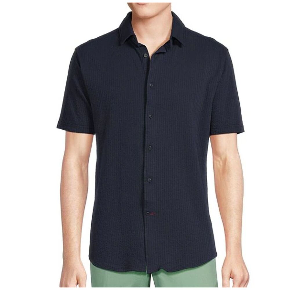 Cremieux Seersucker Men's Black Polo Collared Shirt Blue Label Short Sleeve